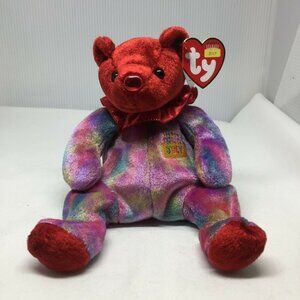 Ty Beanie Baby July Bear Birthday Plush Stuffed Animal Retired W Tag Ruby Nose